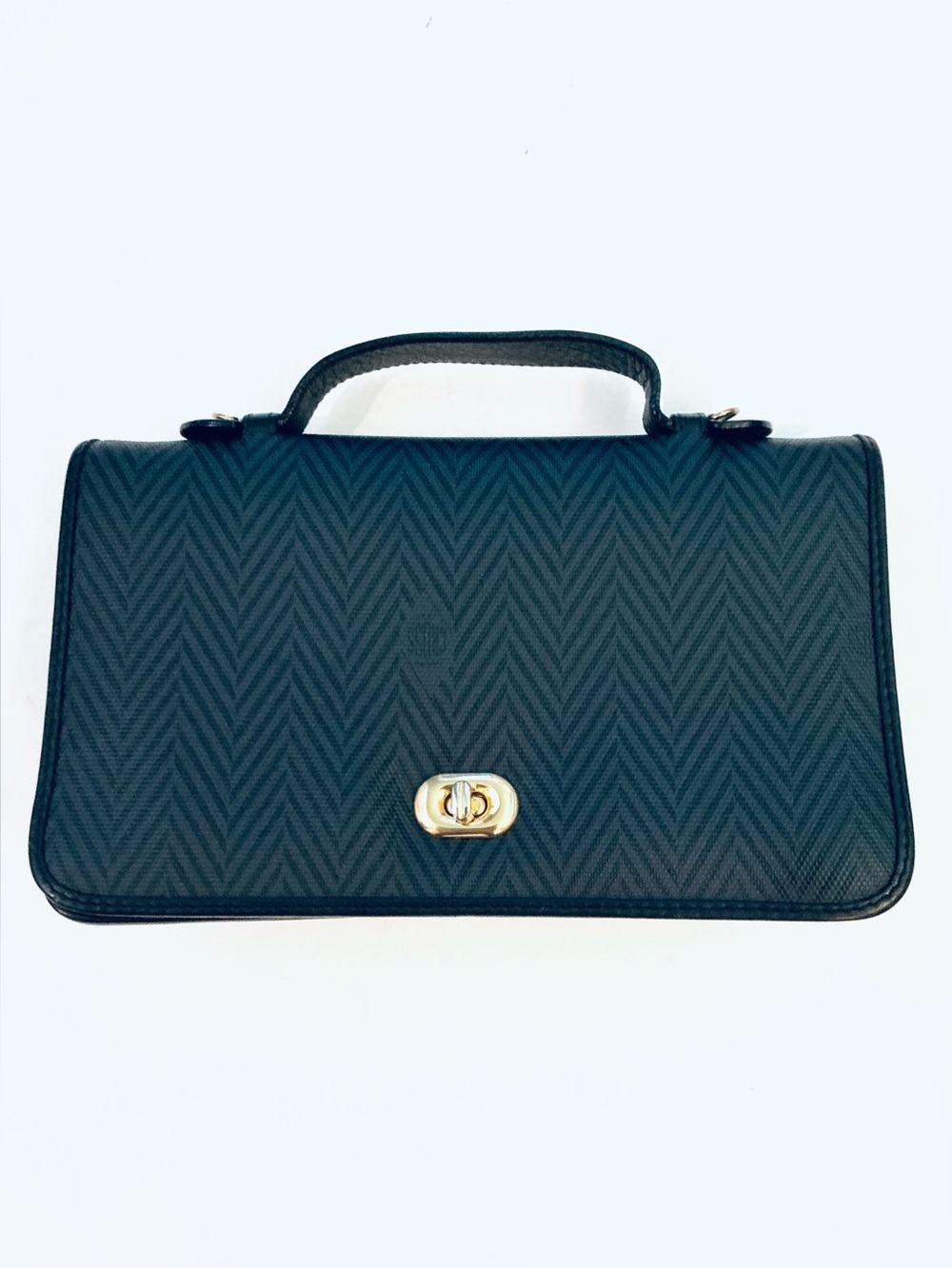 MARK CROSS Black Signature Herringbone Motif Bag with Leather Top-Handle